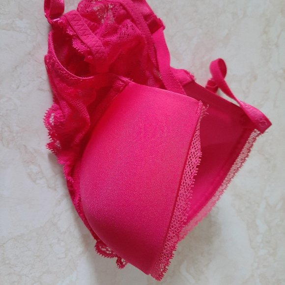 Calvin Klein Hot Pink Lace Push up Bra 32B - Picture 3 of 5